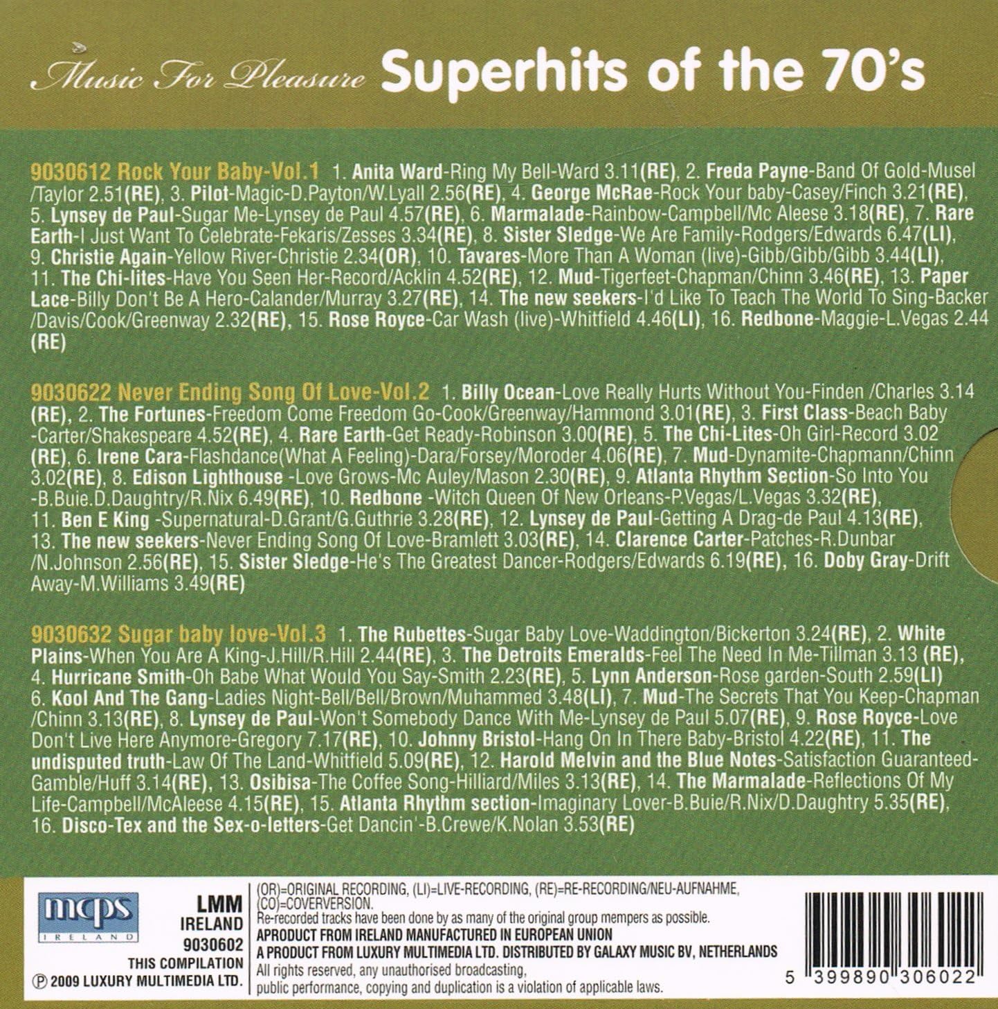 Music For Pleasure - Superhits of the 70's, 3 Disc (RE-RECORDING & LIVE RECORDING)