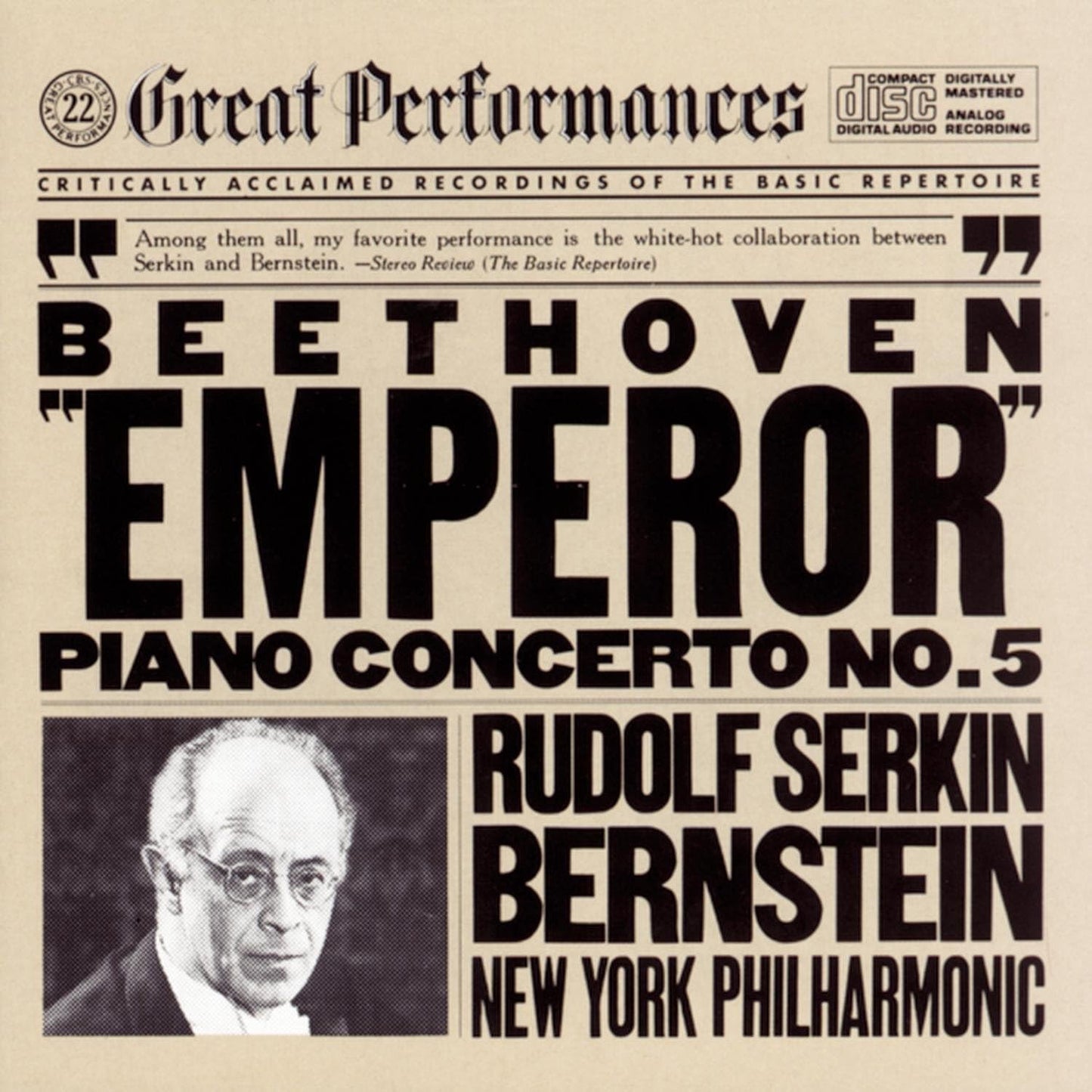 Beethoven: Piano Concerto No. 5 "Emperor" [Audio CD] Rudolf Serkin, New York Philharmonic, Leonard Bernstein; Ludwig van Beethoven and Leonard Bernstein
