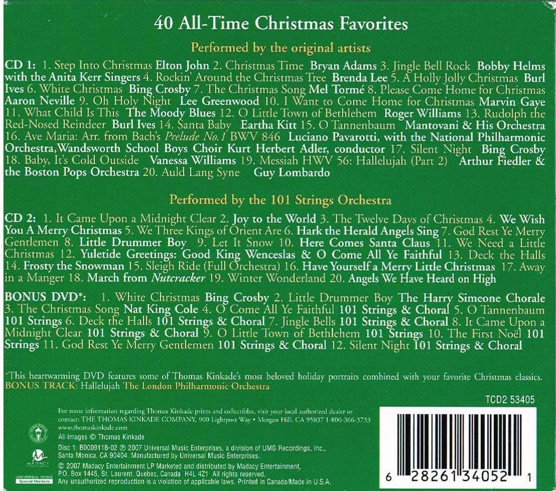 Thomas Kinkade - Memories of Christmas (2CD'S / 1 DVD) 20 All-Time Christmas Favorites + 20 Christmas Hits of 101 Strings Orchestra + Bonus DVD (see picture)