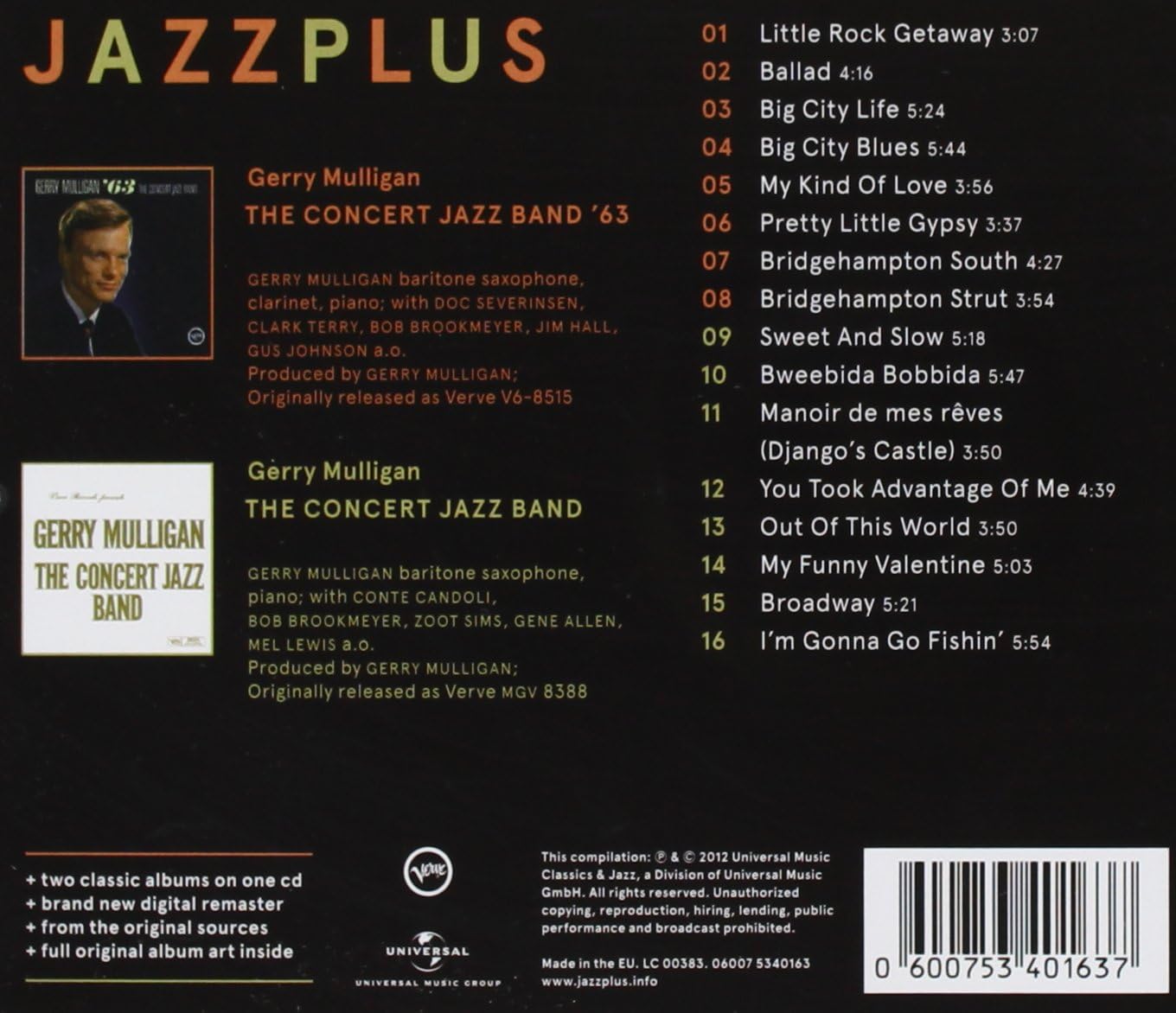 Jazzplus: The Concert Jazz Band '63 + The Concert Jazz Band [Audio CD] Gerry Mulligan