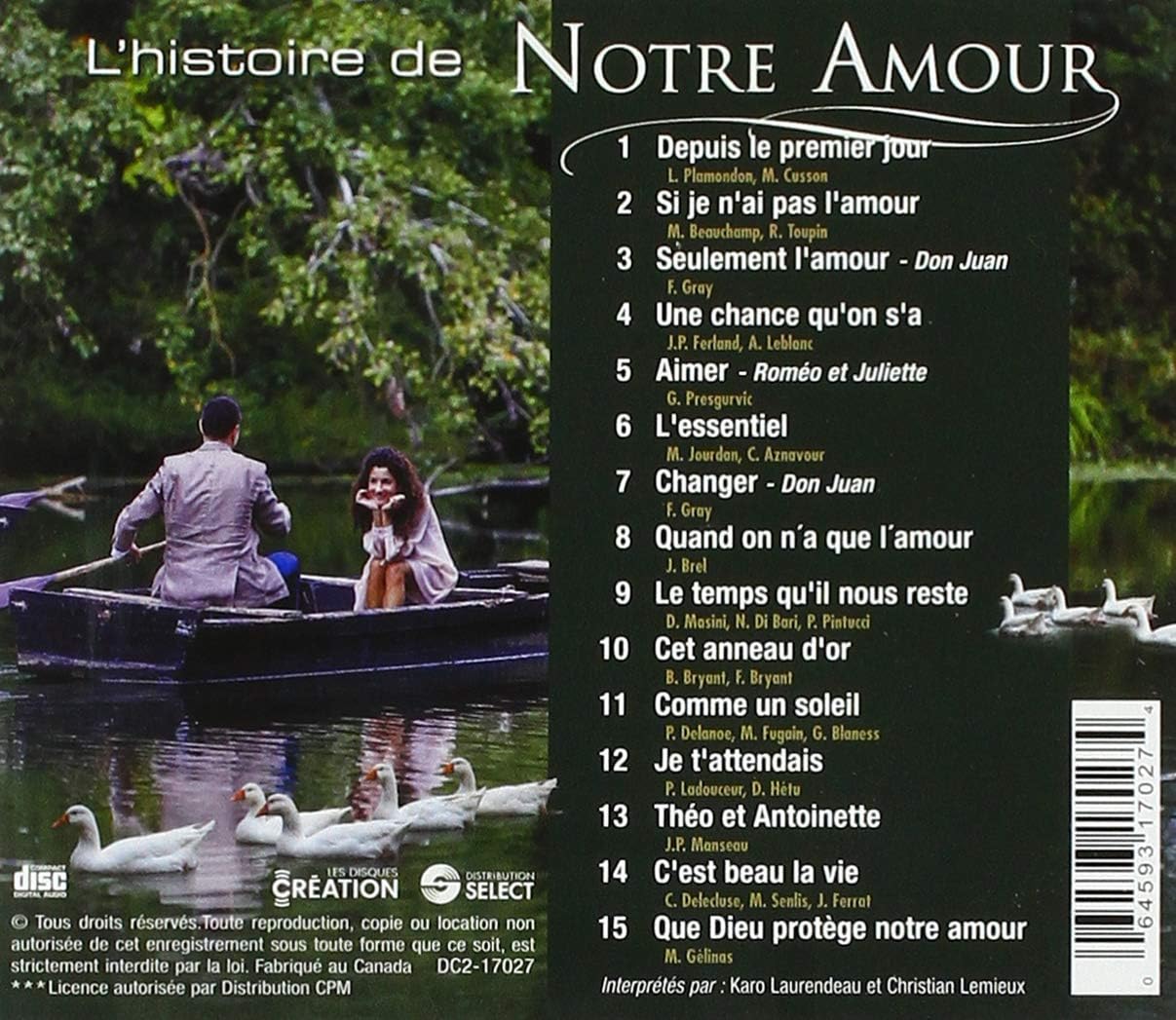 L'Histoire De Notre Amour / Various [Audio CD] Karo Laurendeau & Christian Lemieux