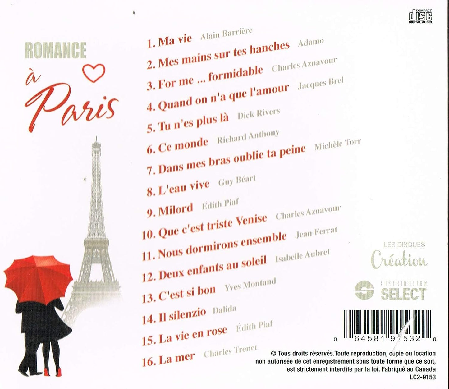 Romance A Paris - 16 Des Plus Grands Succes Francais [audioCD] Artistes Variés