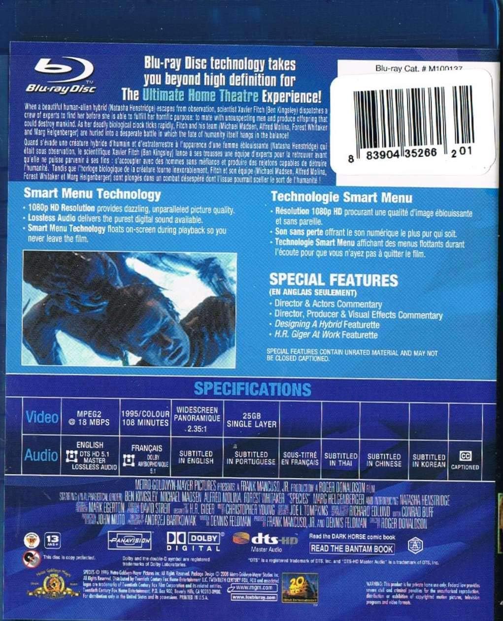 Species / Especes  (Languages: English & French / Subtitles: French/ English/ Poruguese/ Thai/ Chinese/ Korean) [Blu-ray]