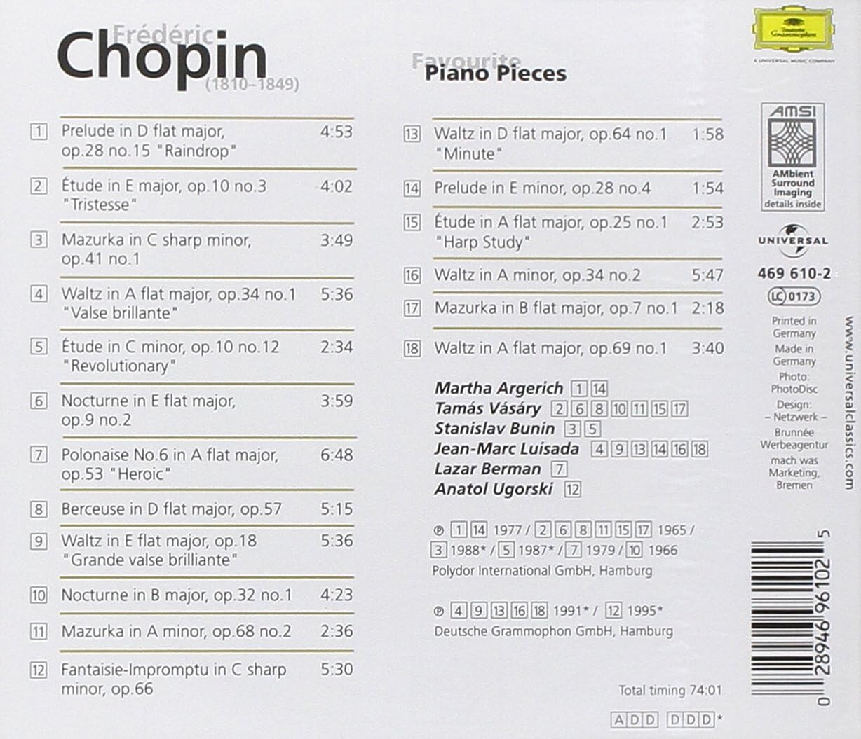 Chopin: Piano Favorites / Various [Audio CD] Chopin and Frederic Chopin