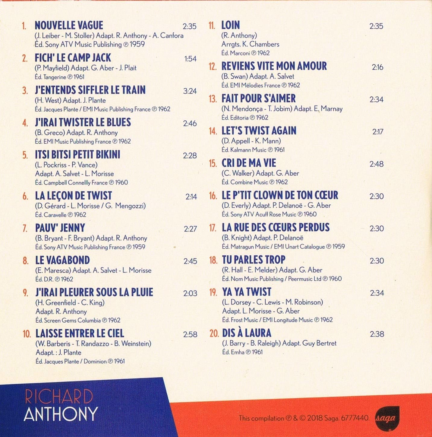 Artistes Francais de Légende (pochette carton format 12 x 12 cm) [Audio CD] Richard Anthony
