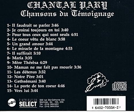 Chansons du temoignage [Audio CD / Usagé Comme Neuf] Chantal Pary