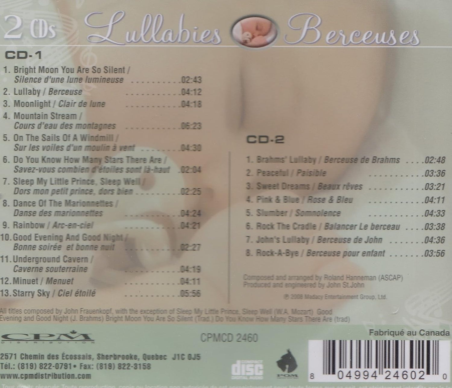 Lullabies - Berceuses (2 Discs Set) [Audio CD] Roland Hanneman