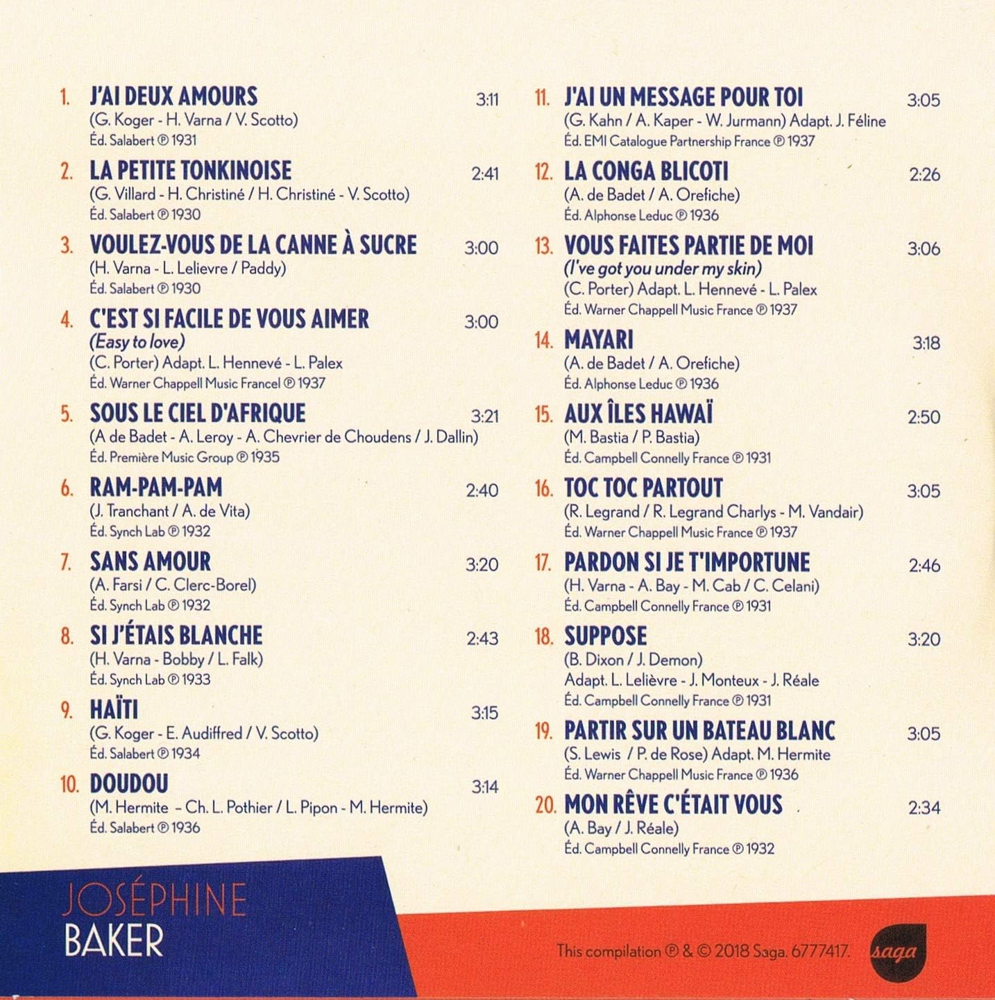 Joséphine Baker / Artistes Francais de Légende (pochette carton format 12 x 12 cm) [Audio CD] Joséphine Baker