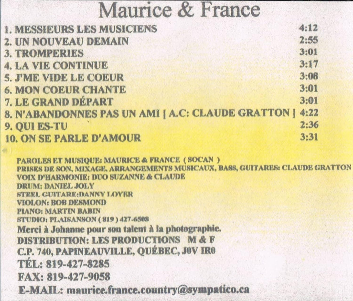 Messieurs Les Musiciens [Audio CD] Maurice et France