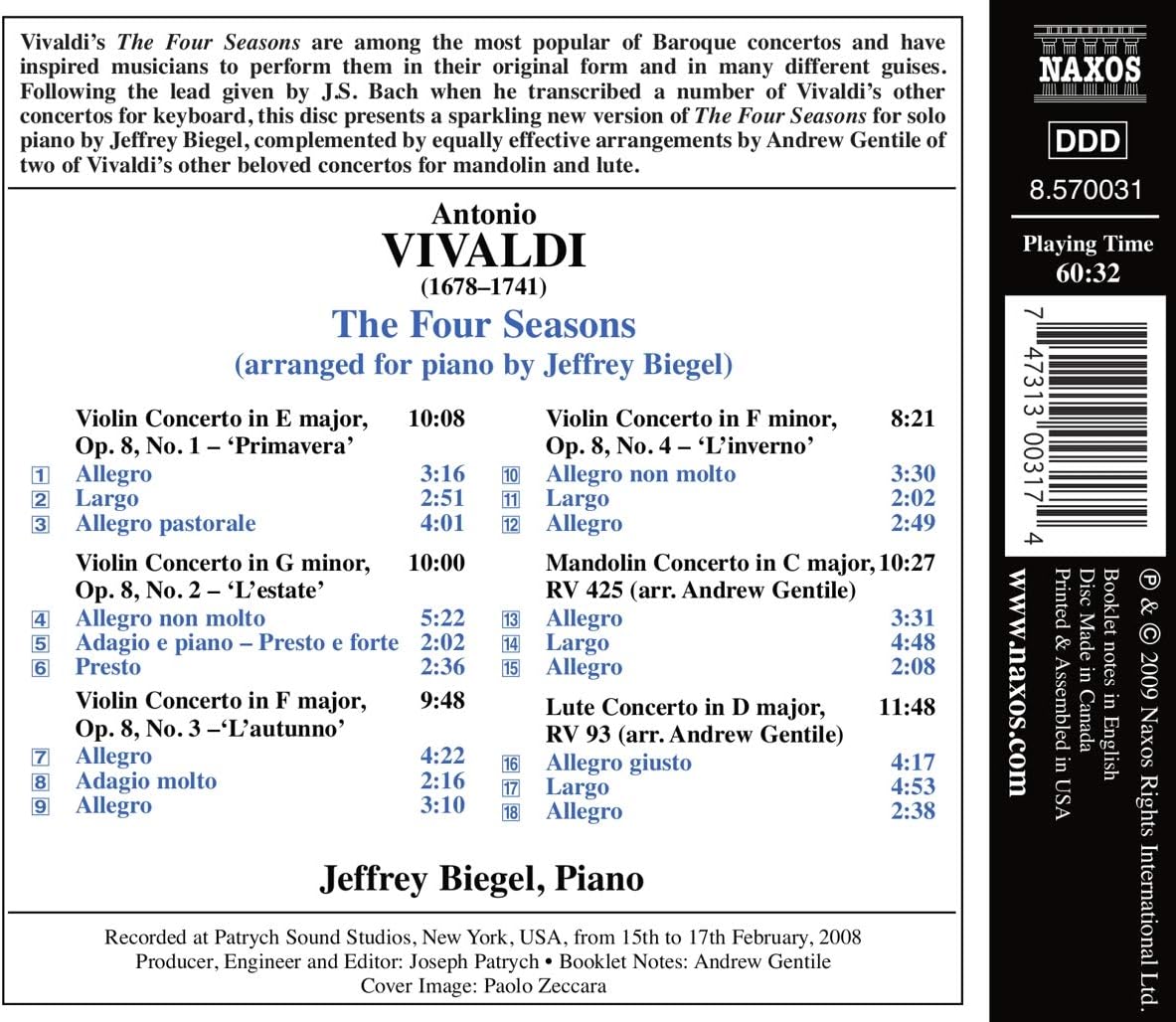Four Seasons (Transcribed For [Audio CD] Vivaldi; Jeffrey Biegel