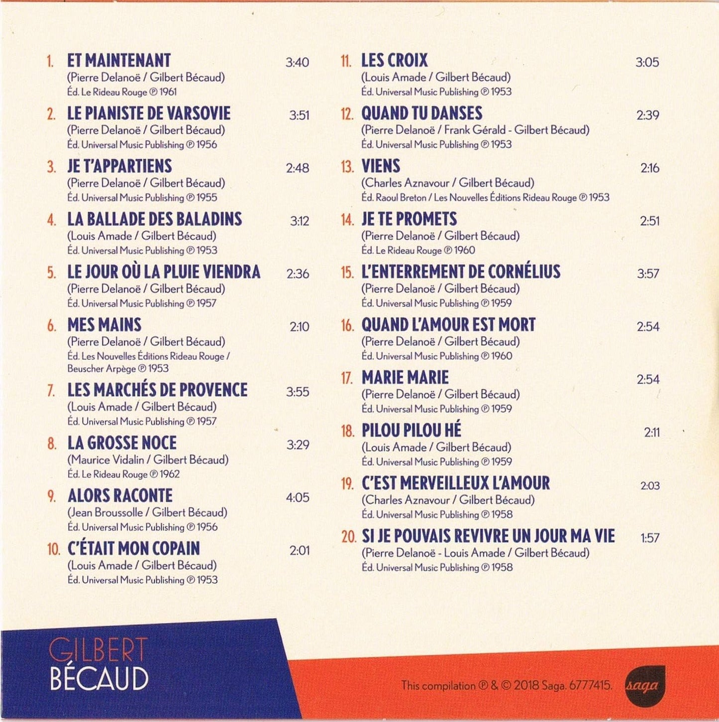 Gilbert Bécaud / Artistes Francais de Légende (pochette carton format 12 x 12 cm) [Audio CD] Gilbert Bécaud