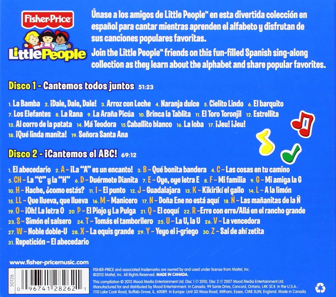 Grandes Exitos - Canciones Clasicas Para Cantar (Disco 1: Cantemos Todos Juntos - Disco 2: Cantemos el ABC) 50 Canciones [Audio CD] Little People by Fisher Price