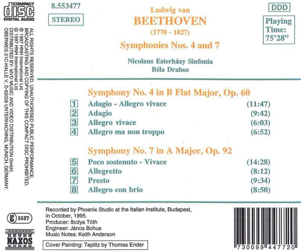 Symphonies Nos. 4 & 7 [Audio CD] BEETHOVEN, Beethoven and Béla Drahos