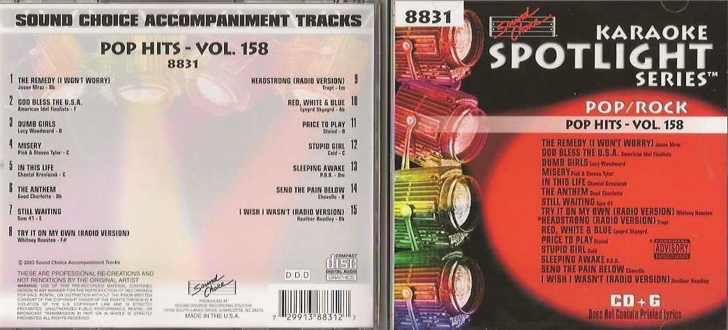 KARAOKE SPOTLIGHT SERIES - POP/ROCK VOL. 158 [Audio CD] Jason Mraz/ Ameriand idol Finalists/ Lucy Woodward/ Pink & Steven Tyler/ Chantal Kreviazuk/ Good Charlotte/ Whitney Houston/ Trapt/ Lynyrd/