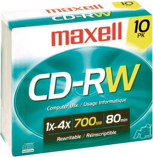 MAXELL - MAXELL 630011 80-MINUTE/700 MB CD-RWS (10 PK WITH JEWEL CASES)