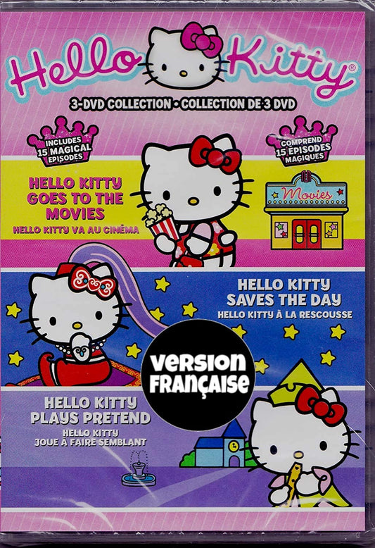 Hello Kitty: Va au Cinéma (1987) / Hello Kitty: À la Rescousse (1987) / Hello Kitty: Joue à faire Semblant (1987) 3 dvd (English/French) 15 Épisodes Magiques (Cover Bilingue) Régie au Québec [DVD]