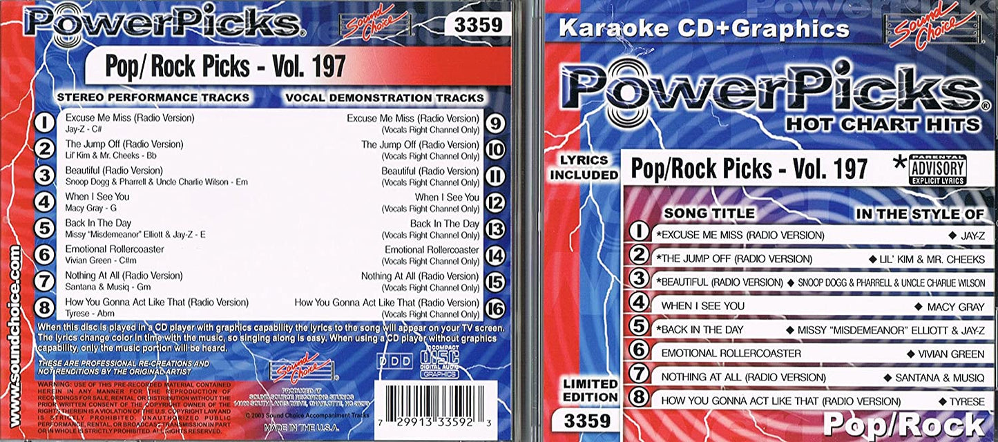 Power Picks Karaoke CD+G Pop Rock Vol 197 [Audio CD] Power Picks Vol. 197 In the Syle of: Jay-Z/ Lil Kim & Mr. Cheeks/ Snoop Dog/ Macy Gray/ Missy Elliott/ Vivian Green/ Santana & Musiq/ Tyresse.