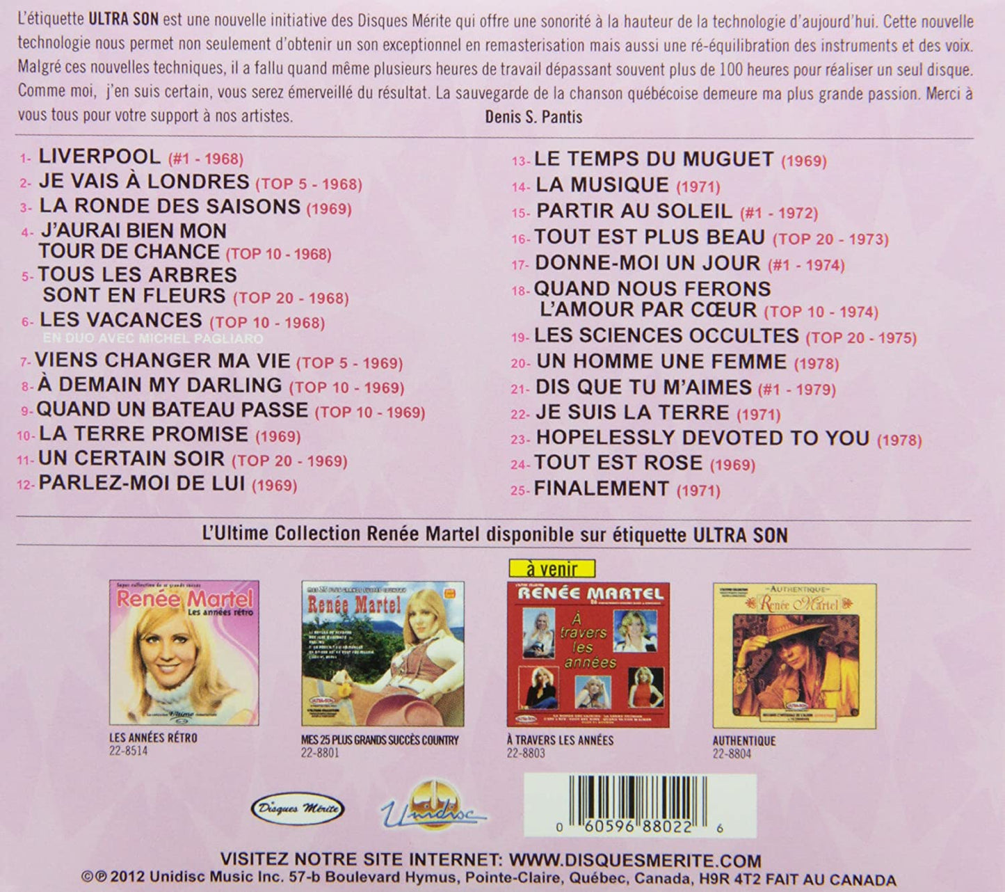 Mes 25 Meilleurs Chansons Pop [Audio CD] Renee Martel