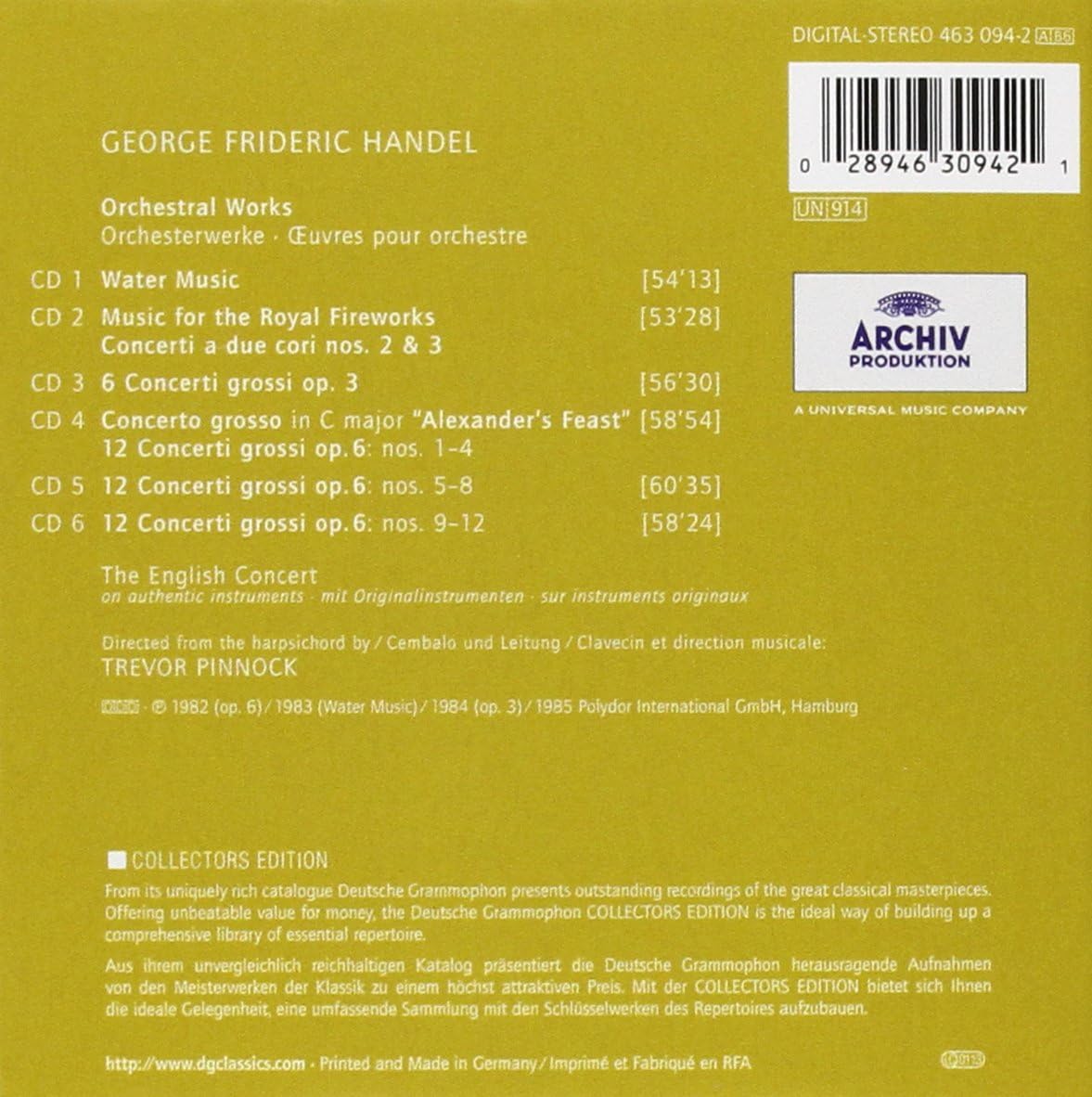Orchestral Works: The English concert [Audio CD] George Frideric Handel and Trevor Pinnock